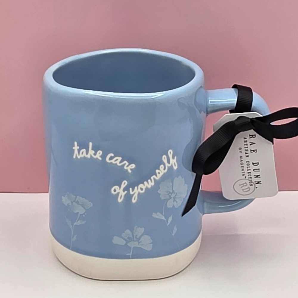 Rae Dunn Spring Easter TAKE CARE OF YOURSELF Blue Mug NEW 2026 RELEASE